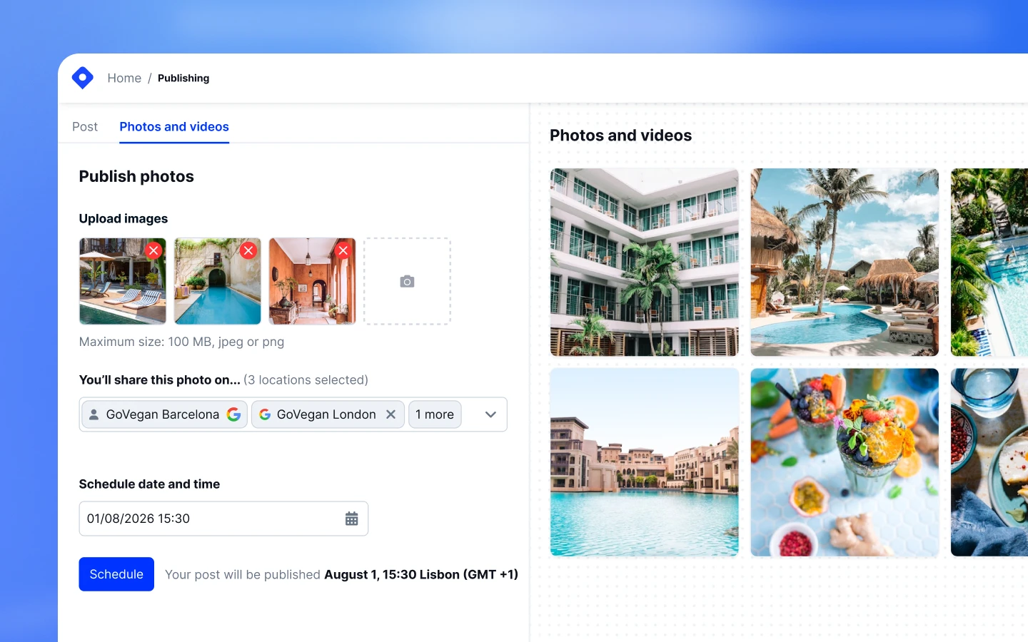 Googleビジネスプロフィールリスティング向けLocalithの一括写真アップロード画面