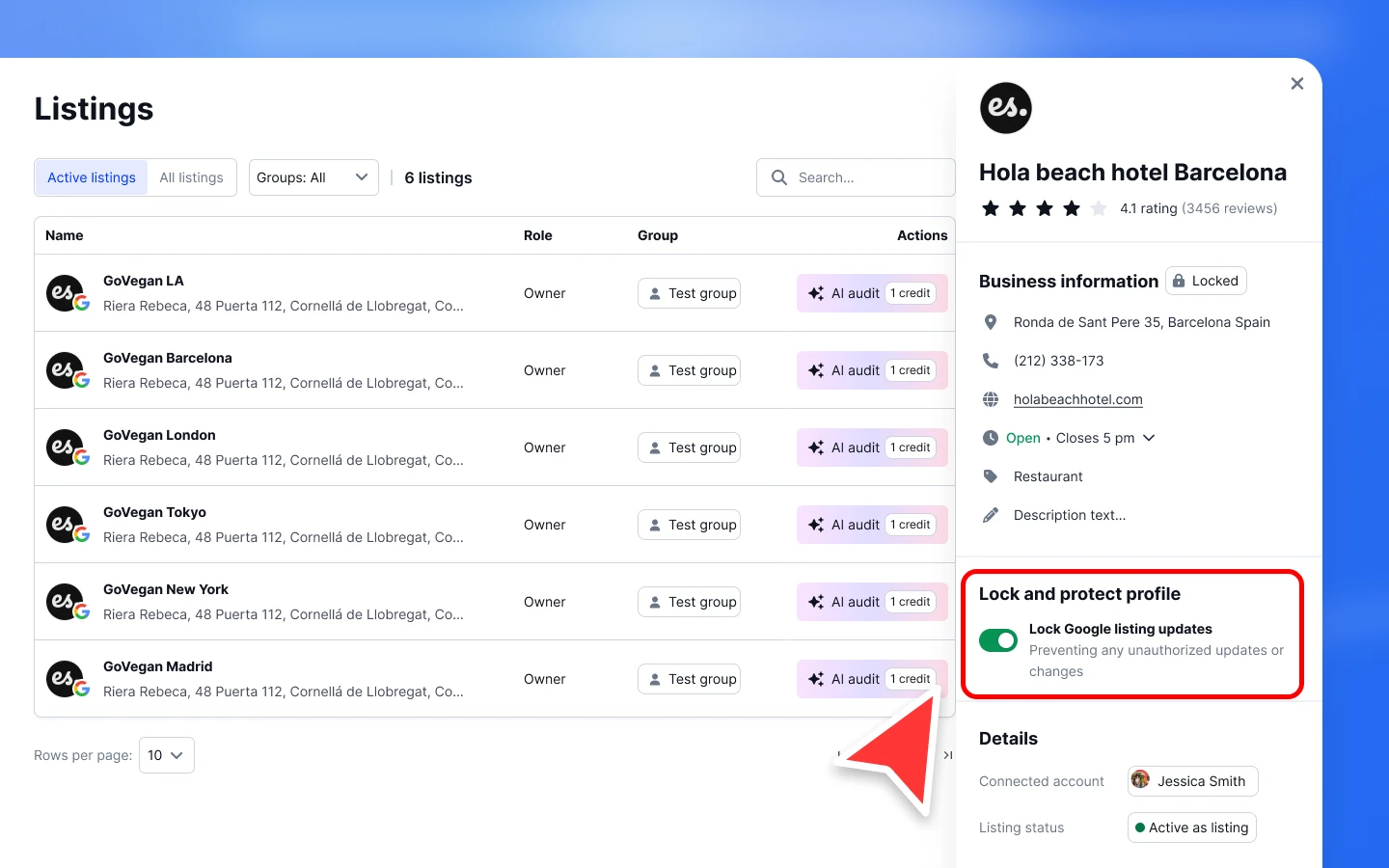 Listings詳細ビュー内のLocalith Lock and protect profileパネル