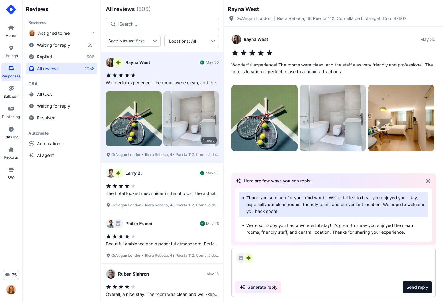 AI review reply dashboard
