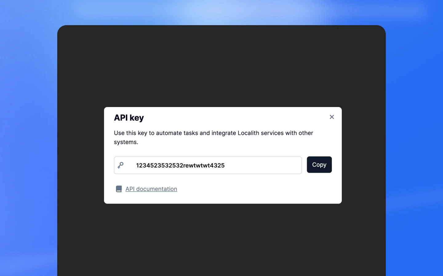 Localith API key popup