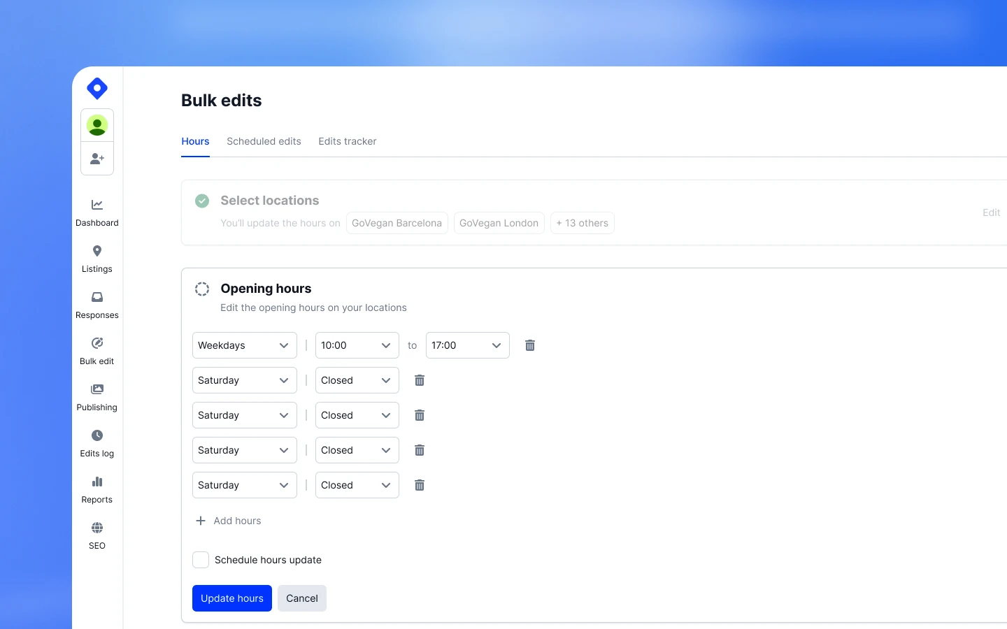 Scheduled hours workflow with future date picker